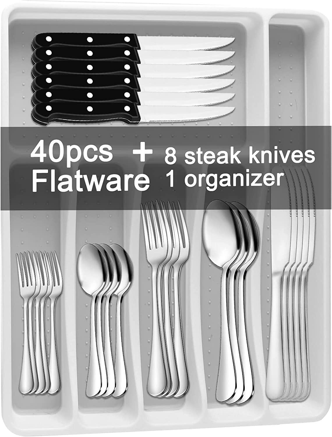49-Piece Silverware Set with Flatware Drawer Organizer - Durable Stainless  Steel | by My Tendo Store | Medium