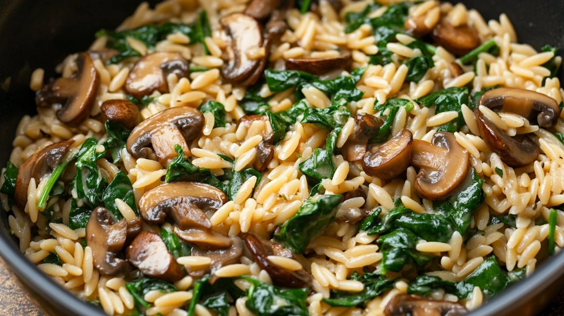 Garlic Butter Orzo with Mushrooms and Spinach