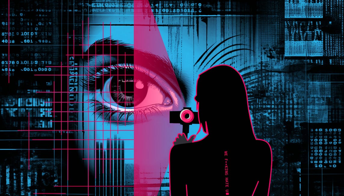 Abstract image of silhouette of someone taking a biometric scan of a face.