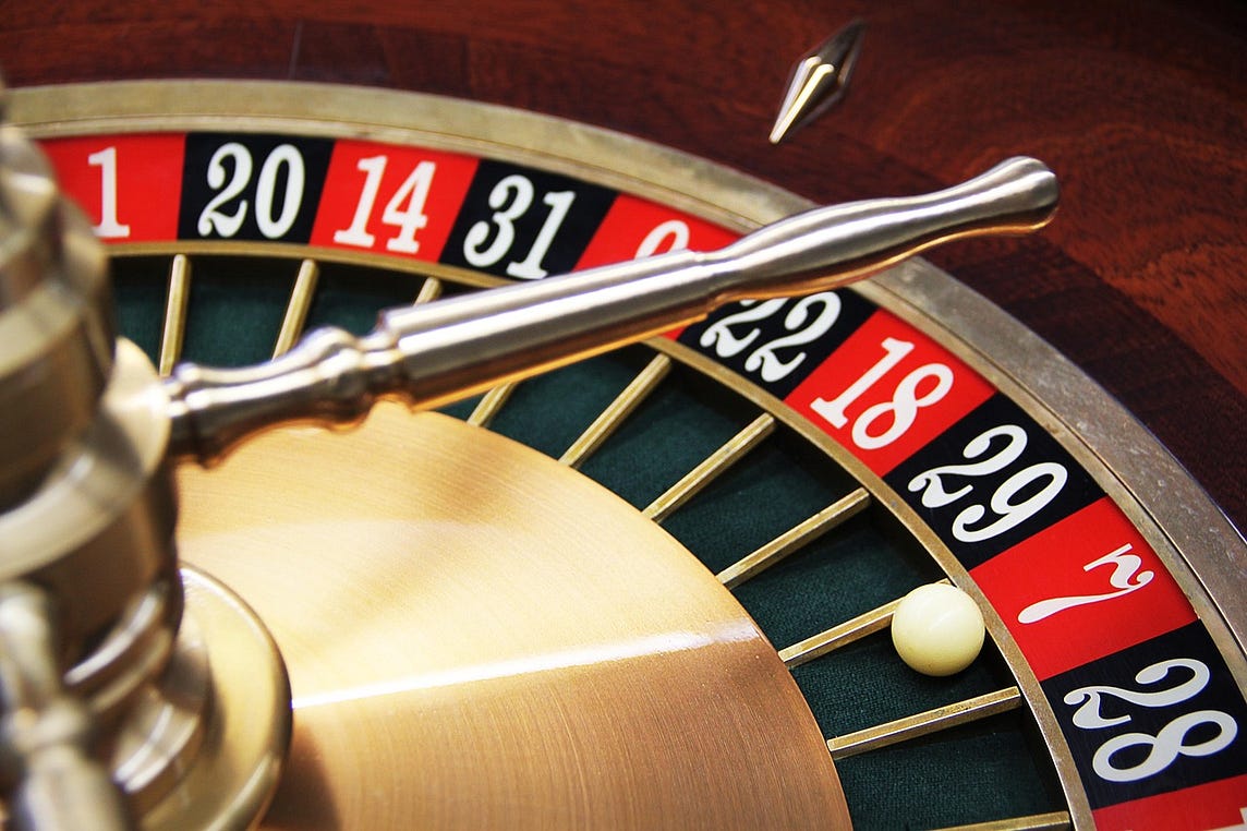 IMAGE: Gambling roulette with the ball falling on number 7