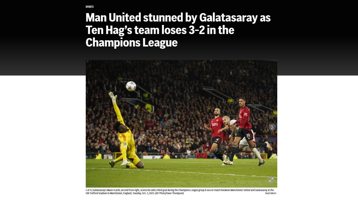 Man United stunned by Galatasaray as Ten Hag's team loses 3-2 in the  Champions League