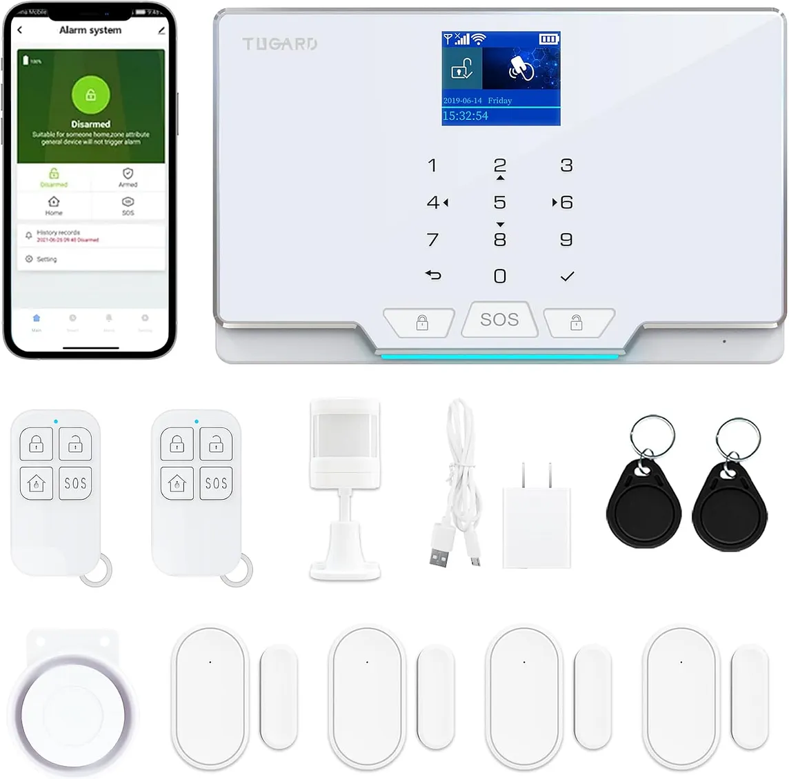 Home Alarm System,12 Pieces Smart Home Alarm Security System DIY No Monthly Fee,Phone Alert,Alarm Siren,Door/Window Sensors,Remotes,Compatible with Alexa and Google, for House Apartment Office,Villa