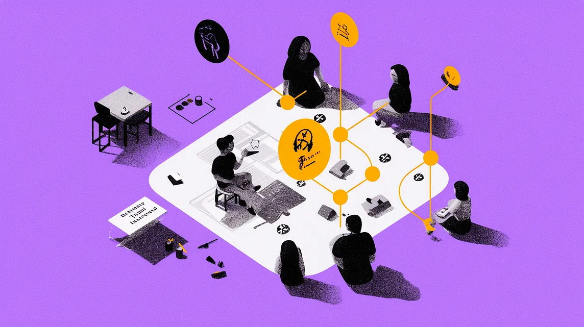 Illustration of people connecting through shared ideas and communication