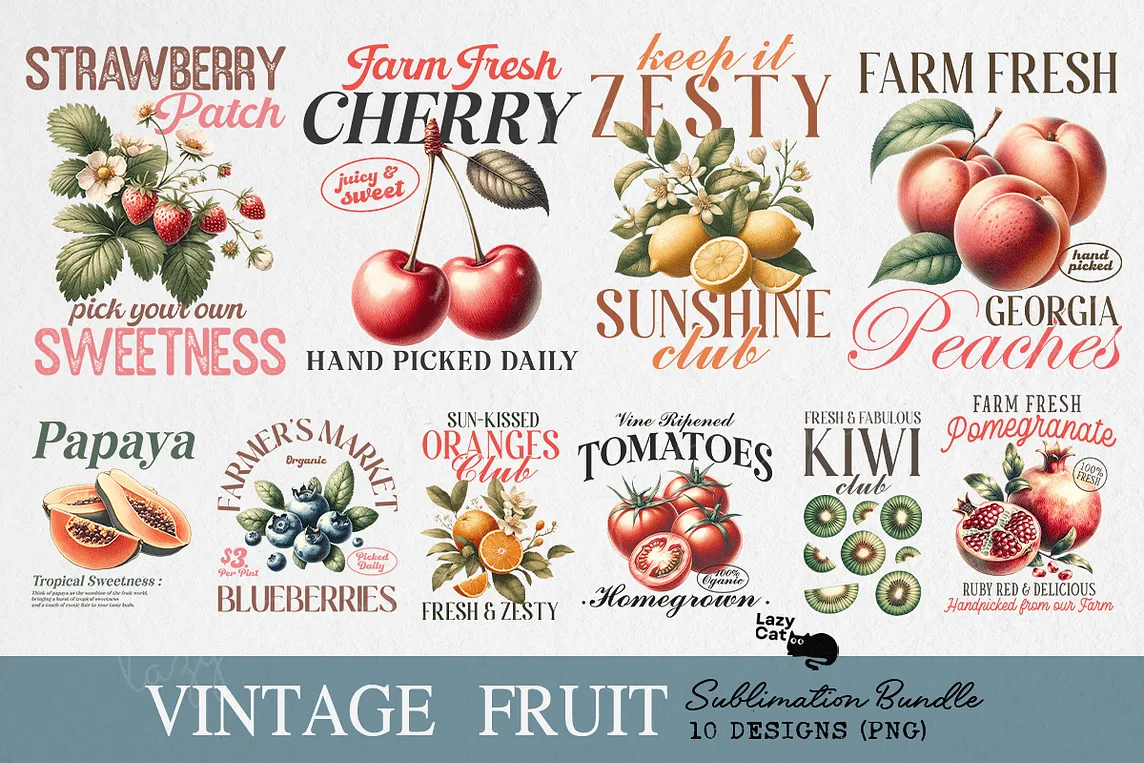 Vintage Fruit PNG Sublimation Bundle Free