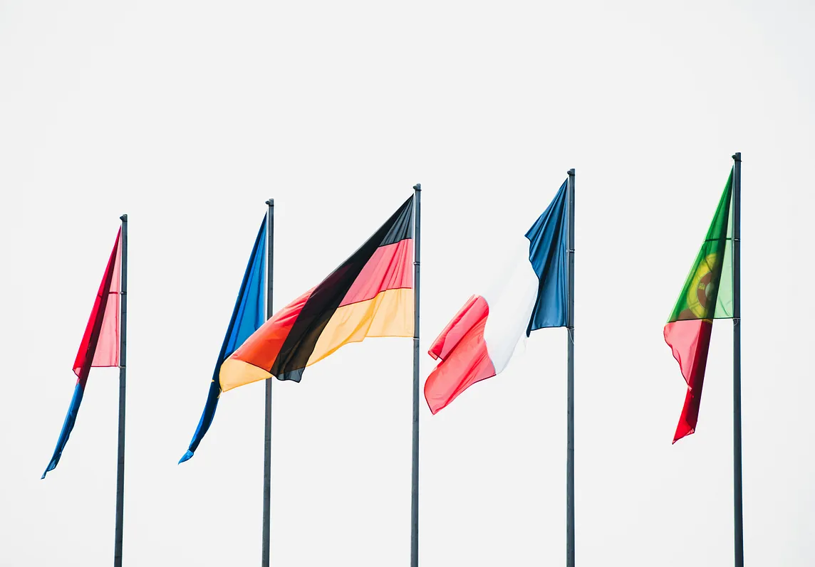 EU flags with the German one in the center