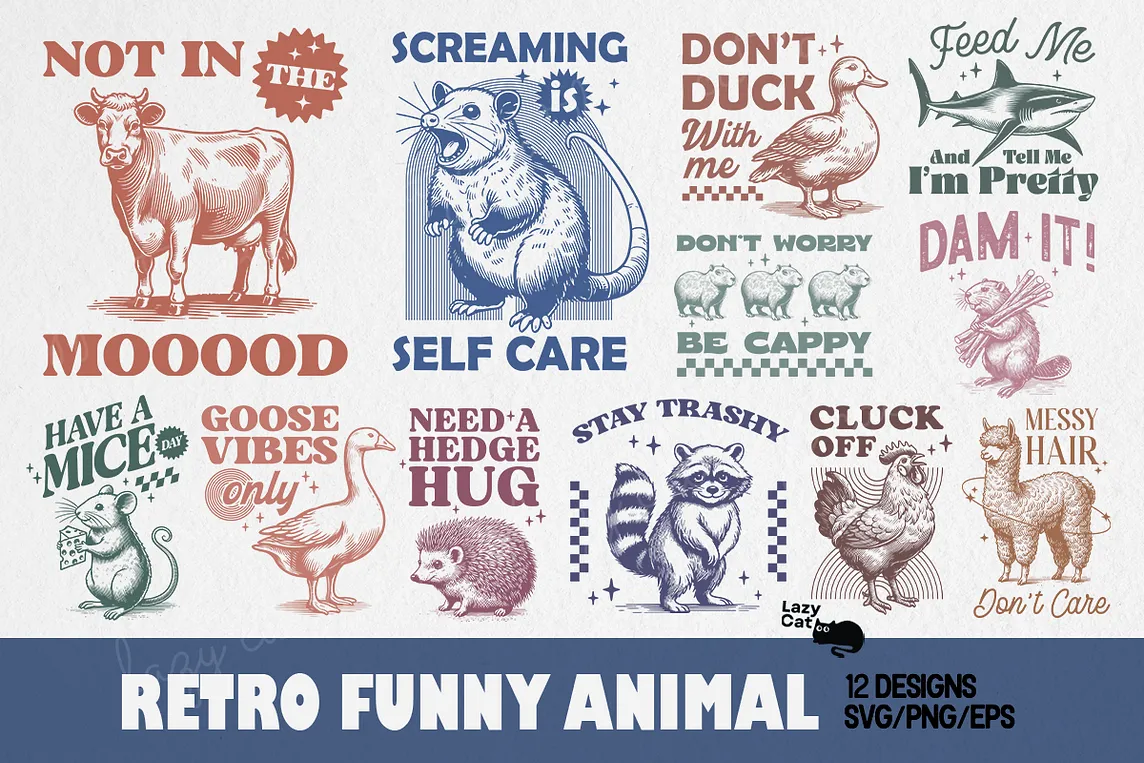 Retro Funny Sarcastic Animal SVG Bundle