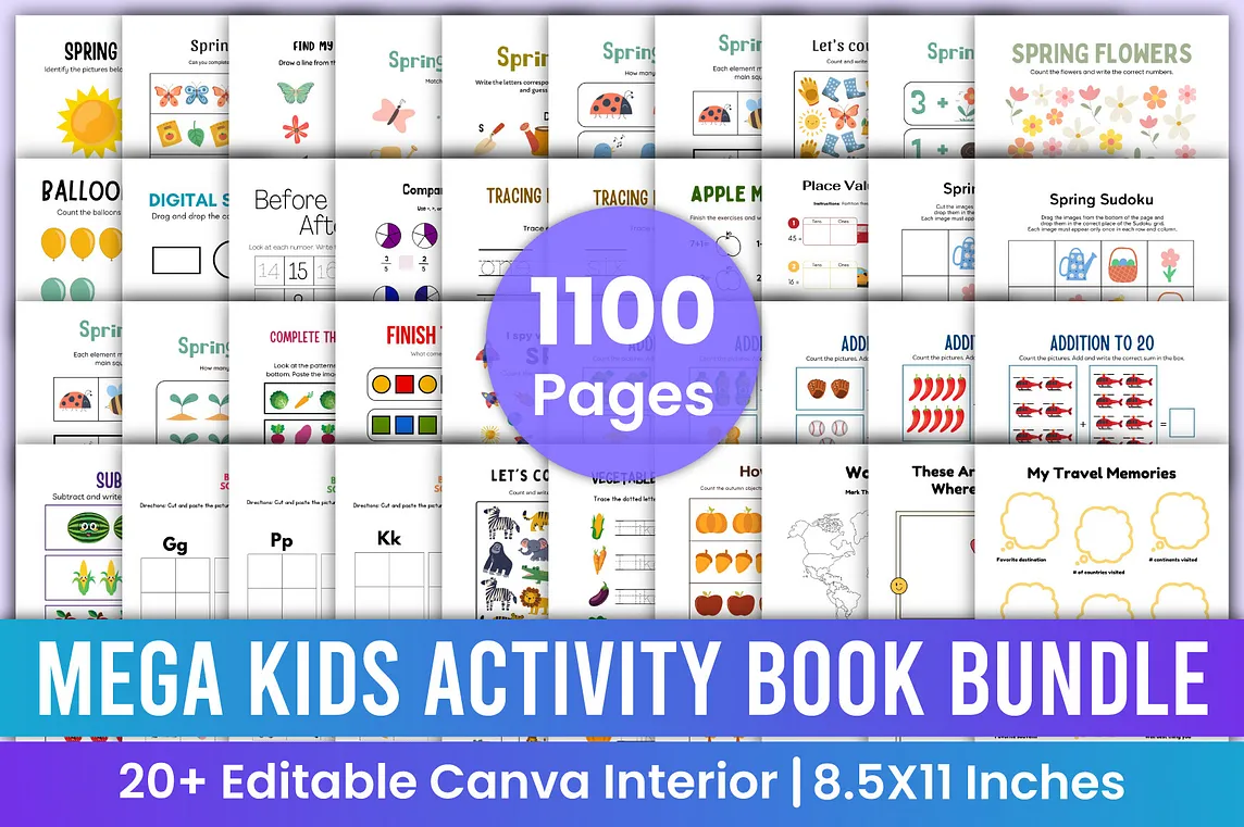 Mega Kids Activity Book Bundle Canva Kdp Free