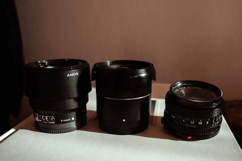 3 prime lenses on a table