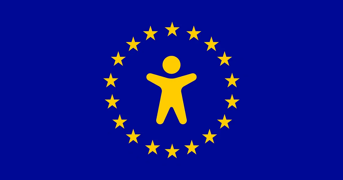 The EU-logo modified with a stick-figure ind the middle to symbolize accessibility