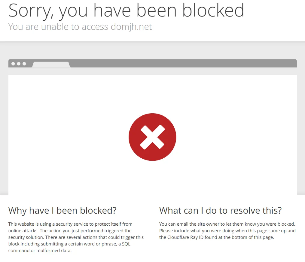 Picture of Cloudflare firewall blocking a webpage.