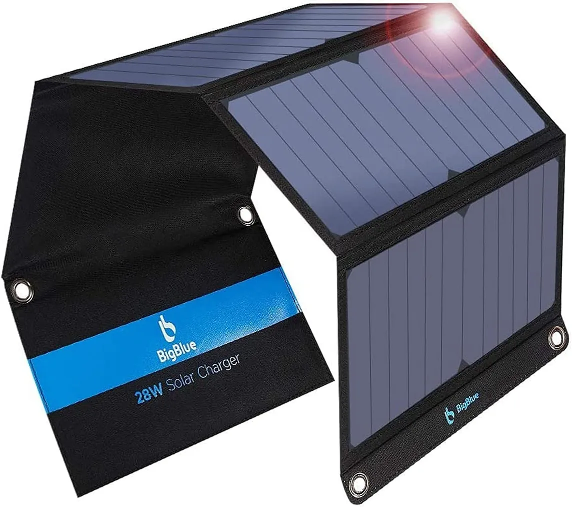 [Upgraded] BigBlue 3 USB Ports 28W Solar Charger(5V/4.8A Max), Portable SunPower Solar Panel for Camping, IPX4 Waterproof, Compatible with iPhone 11/XS/XS Max/XR/X/8/7, iPad, Samsung Galaxy LG etc.