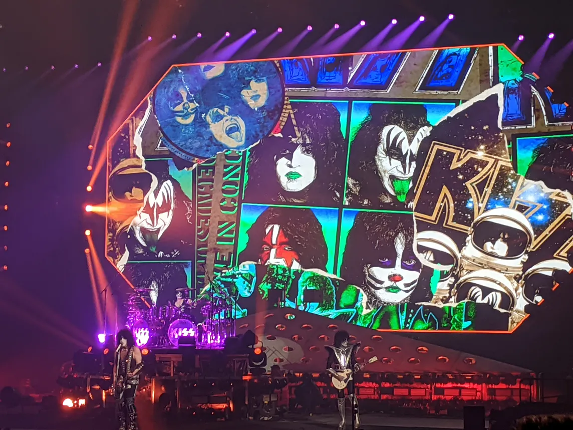 This shows the band KISS playing a concert.