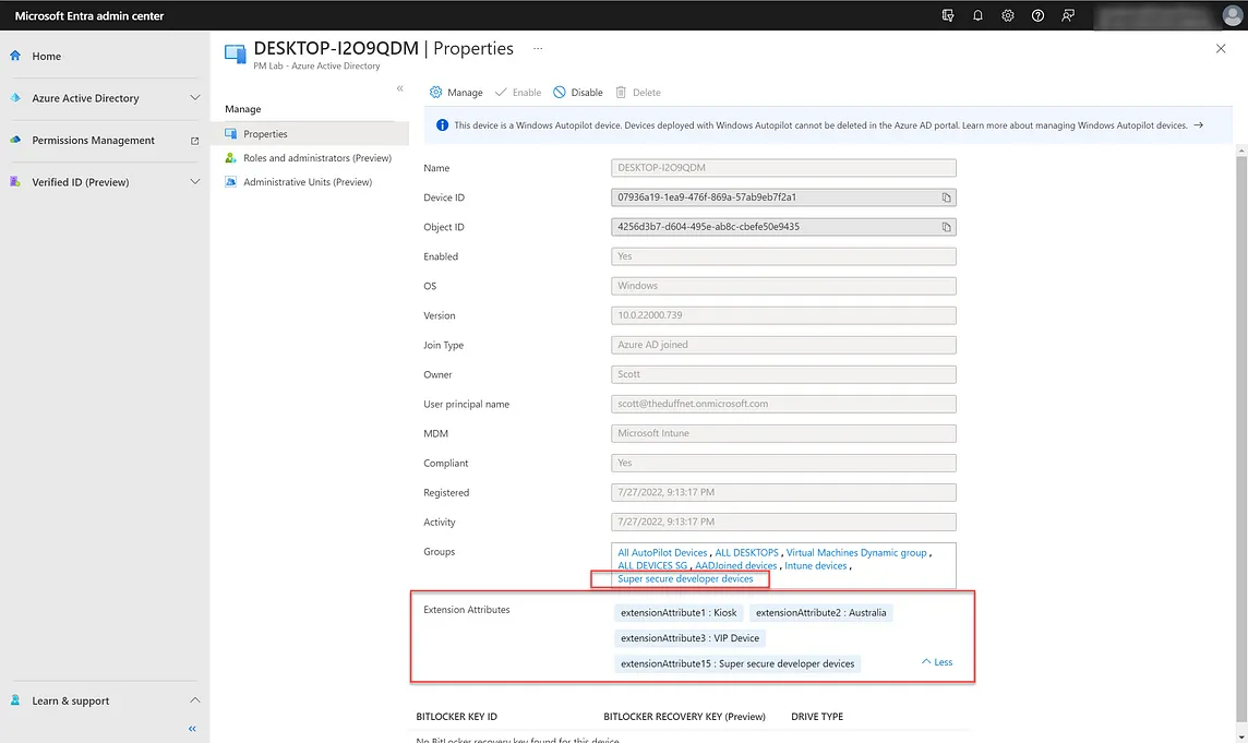 Using Azure AD Device Extension Attributes in Microsoft Endpoint Manager