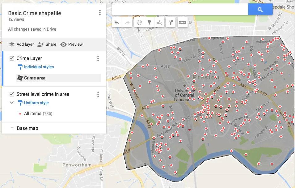 Mapping street level crime in an area