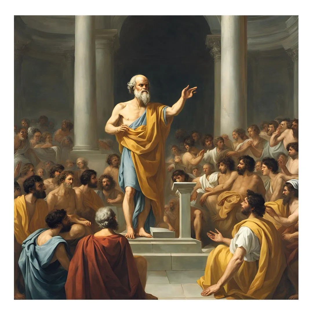 Socrates orating to students