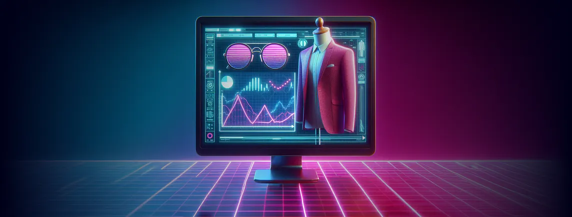 Unlock the power of 3D visualization in modern marketing with Designhubz. This image features a vibrant neon-lit computer monitor displaying a 3D modeled suit and a pair of glasses, set against a dynamic background with glowing financial graphs. It epitomizes the fusion of fashion, data analytics, and digital technology, highlighting the strategic role of 3D visuals in enhancing marketing campaigns. Visit Designhubz to read about leveraging 3D technology for compelling marketing narratives.