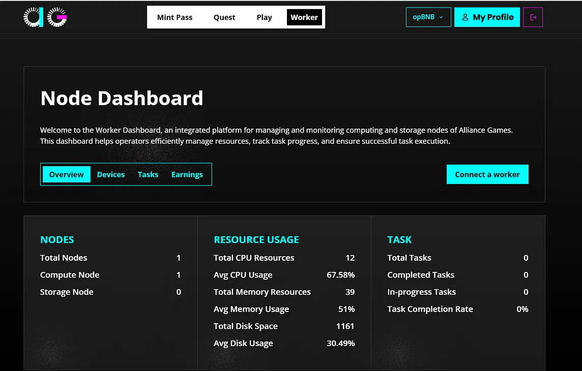 Earn rewards by becoming a worker or storage node for Alliance Games