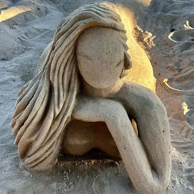 A sand sculpture on a Southern California beach.