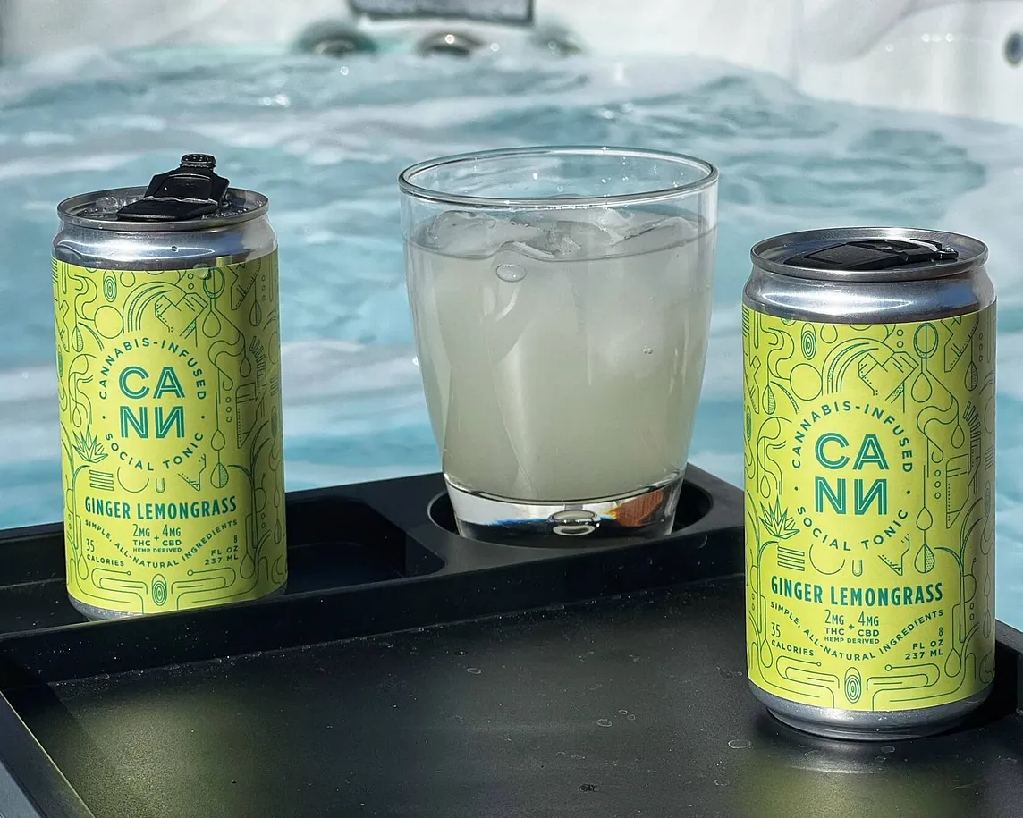 Cann Ginger Lemongrass THC Drinks in hot tub