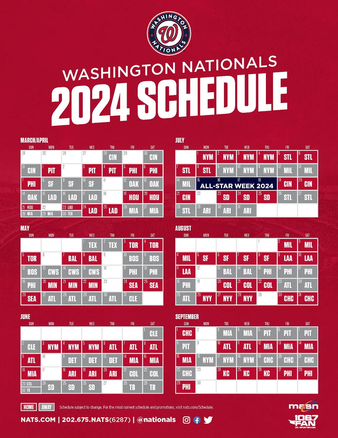 Nationals announce 2024 schedule