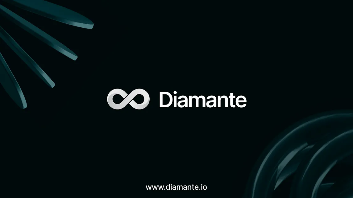 Diamante logo on a dark background, featuring an infinity symbol in silver next to the company name ‘Diamante’ in bold white font, with the website URL ‘www.diamante.io' below.