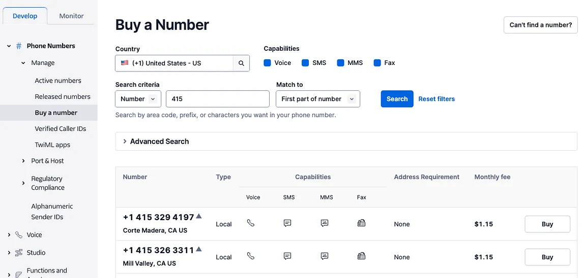 Setup a phone number for a low cost voicemail box