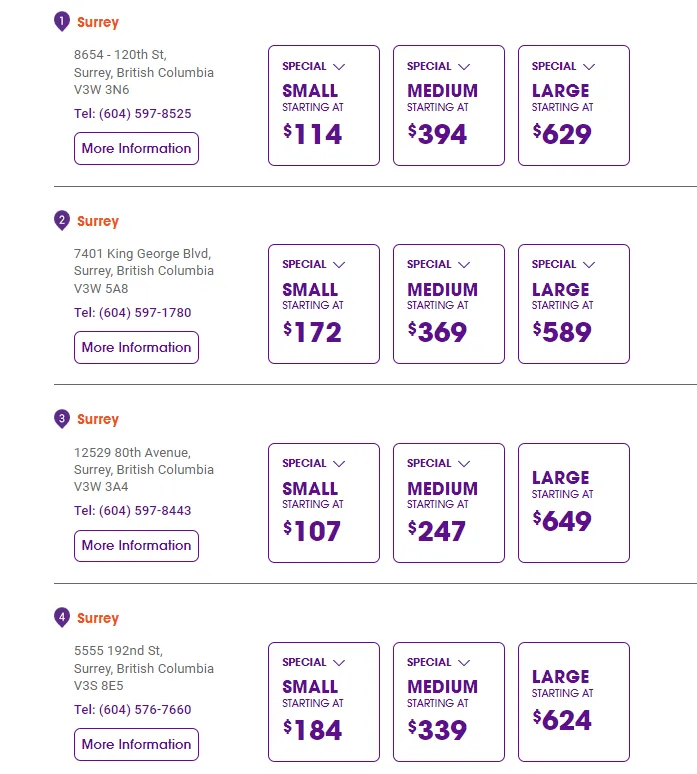 Self Storage Rental Unit Prices — Publick Storage Surrey