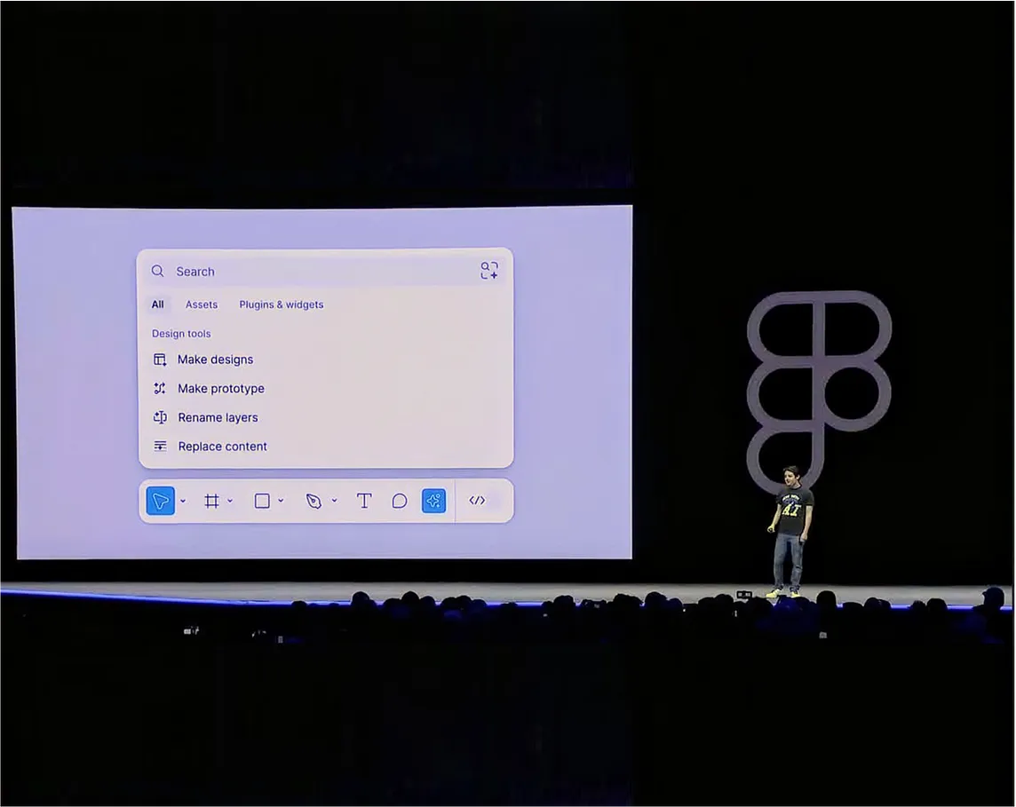 The official release of Figma AI at Config 2024 in San Francisco. It is probably the start of a new era of how we think about creating UI. What will now matter to design managers when it comes to hiring. (image source: Figma)