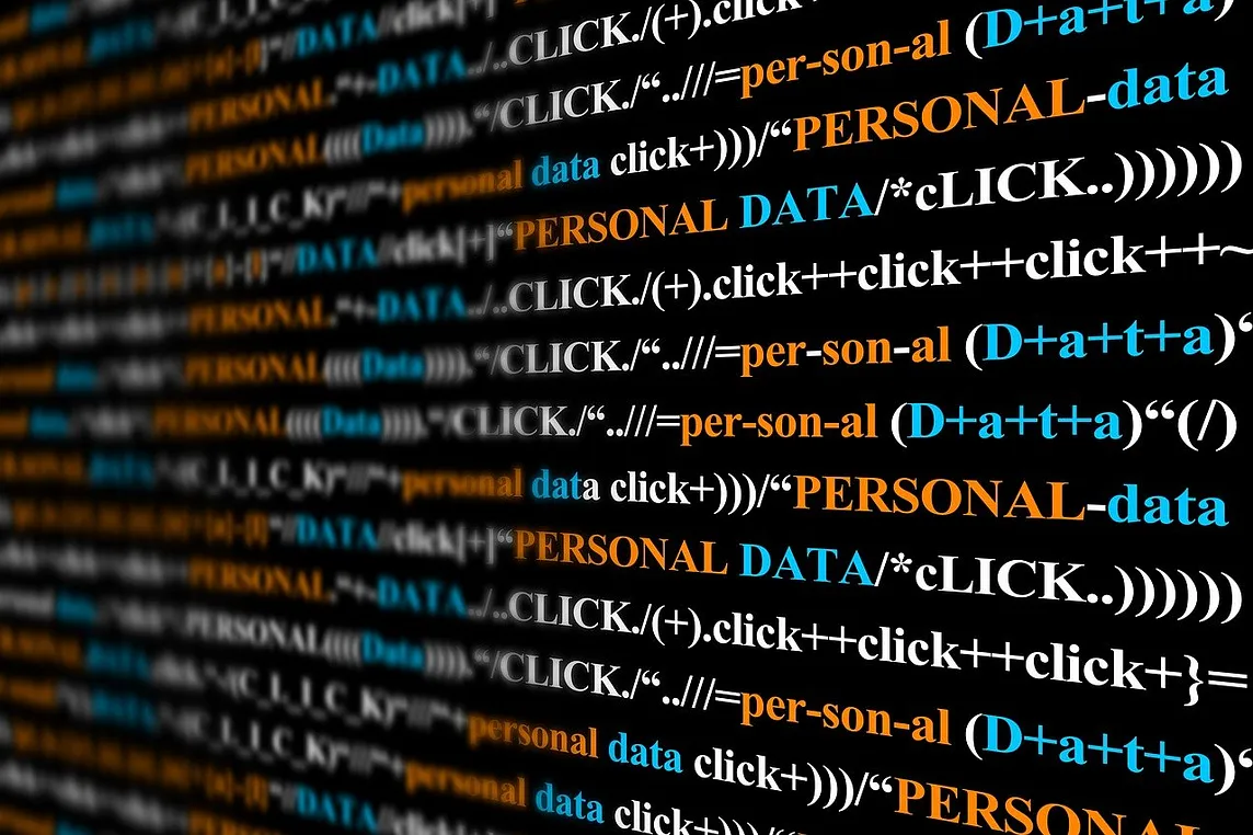 IMAGE: A screen with text in several colors saying “personal data” and “Click” in different formats