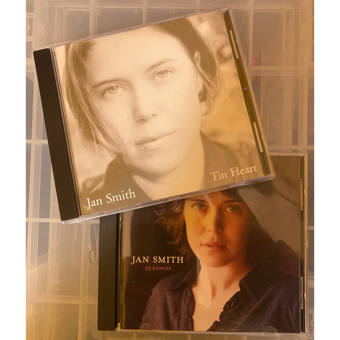 Author’s photo of their copies of the CD albums Tin Heart and 29 Dances by Jan Smith