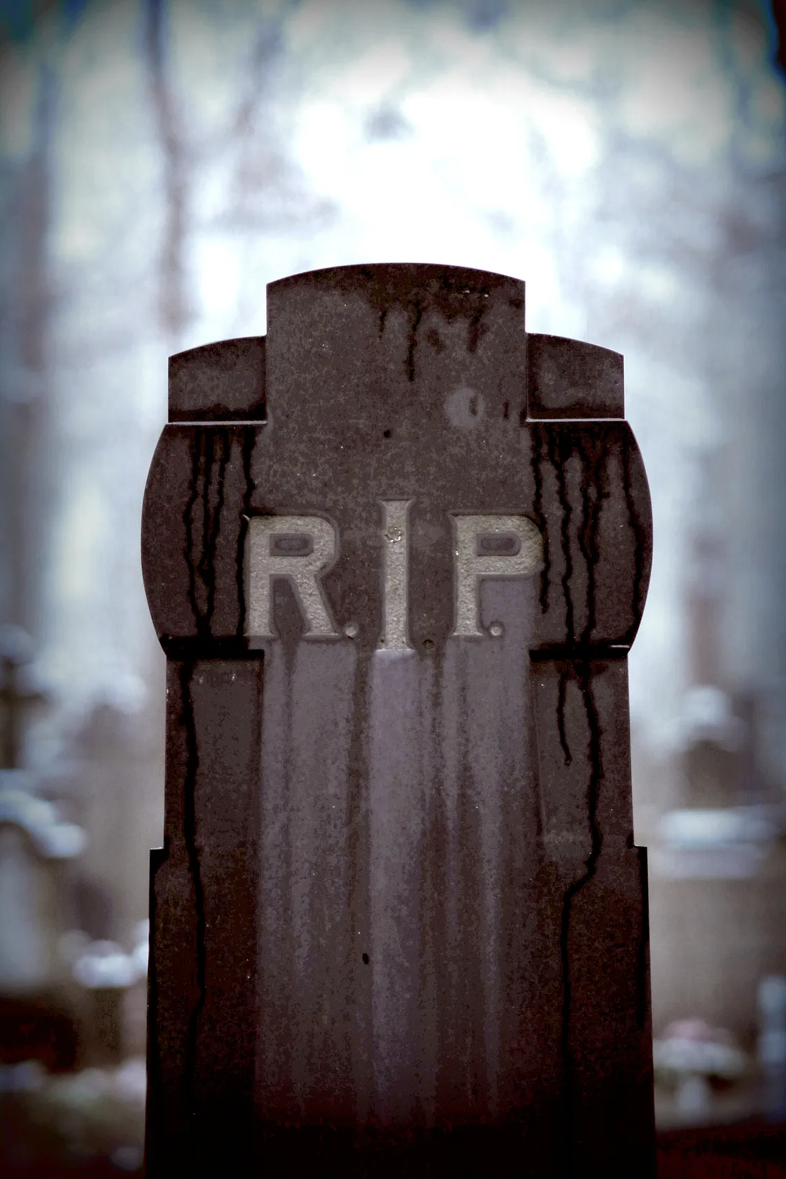 Close-Up Shot of Headstone that reads RIP