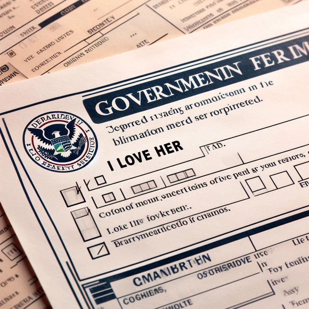 Government form with I Love Her checkbox