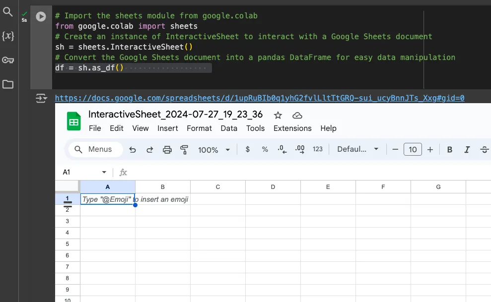 You can embed Google sheets directly into Colab