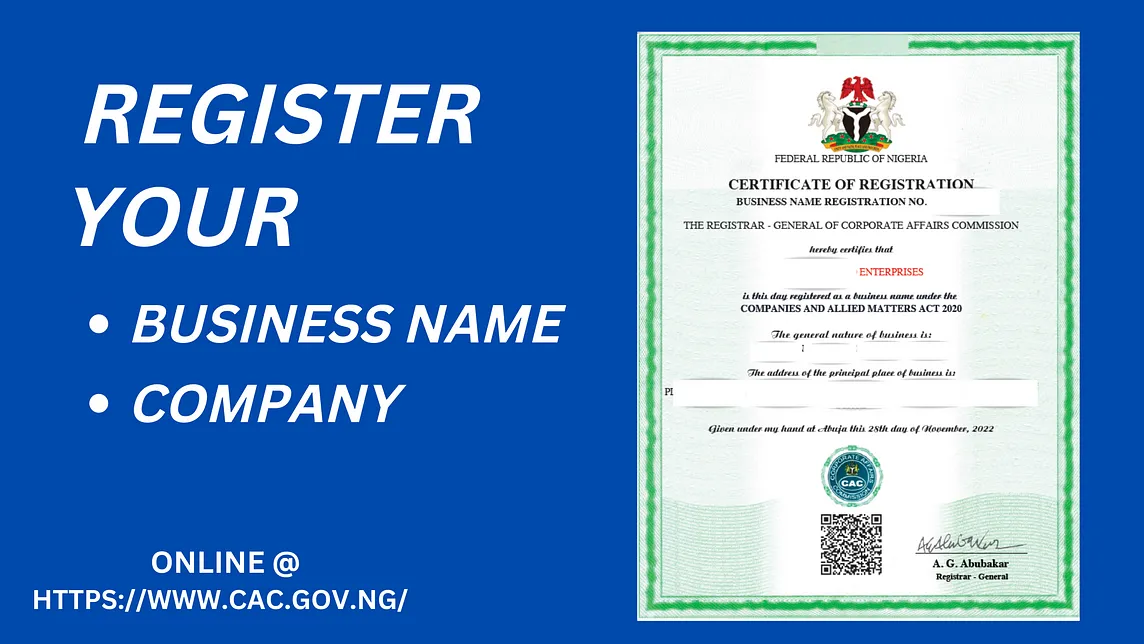 A Sample Business name registration document from CAC Corporate Affairs Commission Nigeria