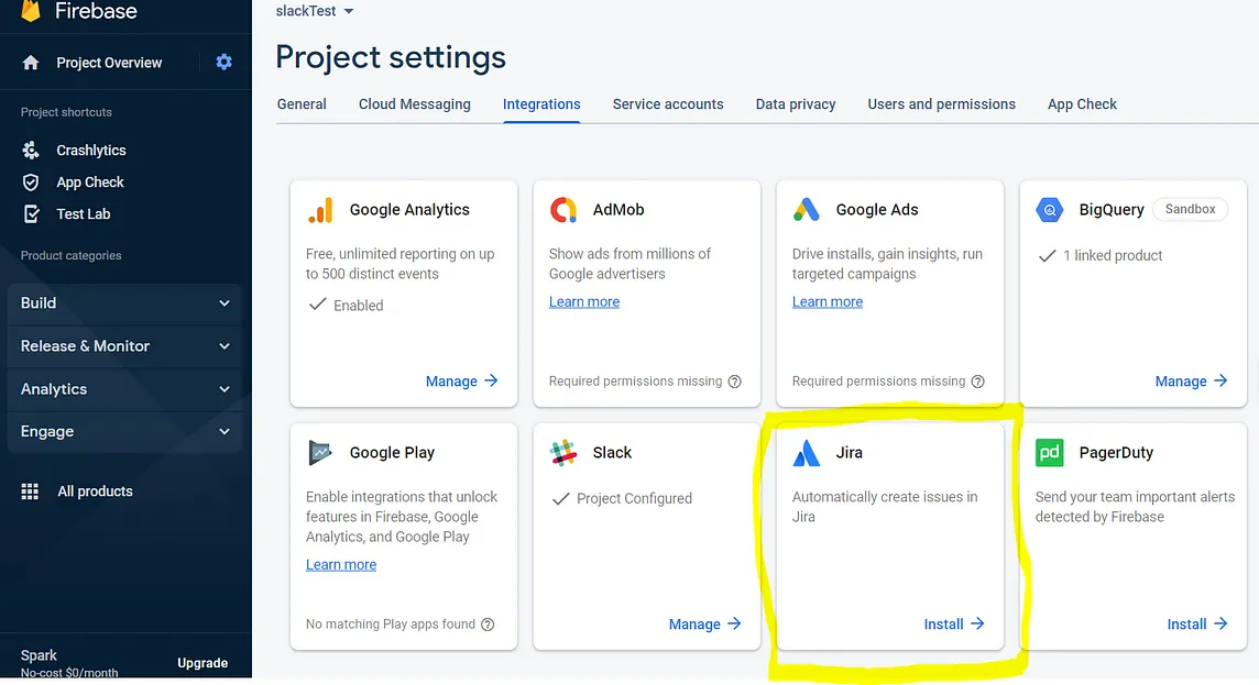 In Project Settings, Click to Jira