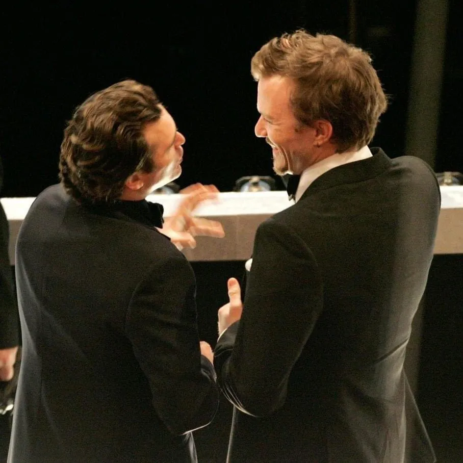 Joaquin Phoenix and Heath Ledger speak on stage during the 78th Annual Academy Awards at the Kodak Theatre on March 5, 2006 in Hollywood, California. (Photo by Kevin Winter/Getty Images)