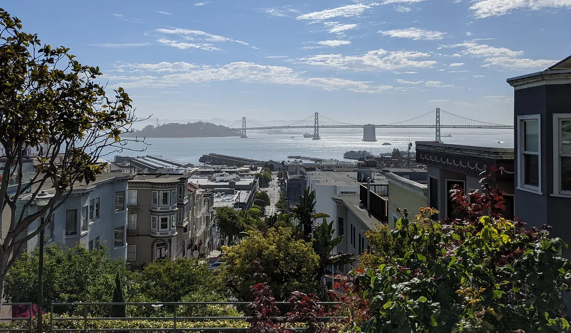 San Francisco, looking out across the Bay to The Bay Bridge