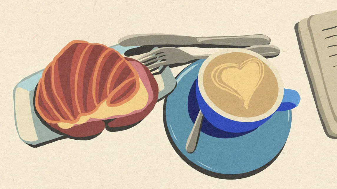 Illustration of the jam and cheese croissant and cappuccino from The Elephant Coffee | Illustration by Monica Randriamialy.