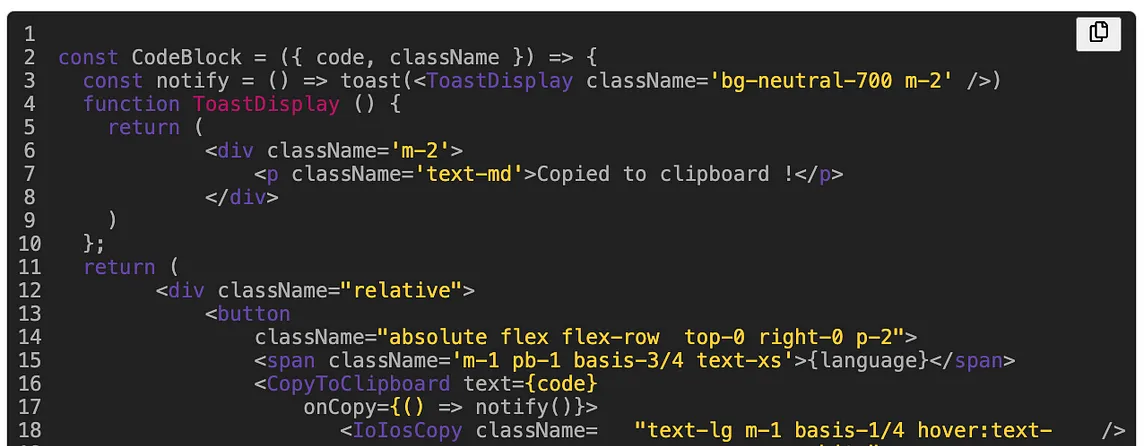 Creating a Code Block with Syntax Highlighting and Copy Button using React and TypeScript