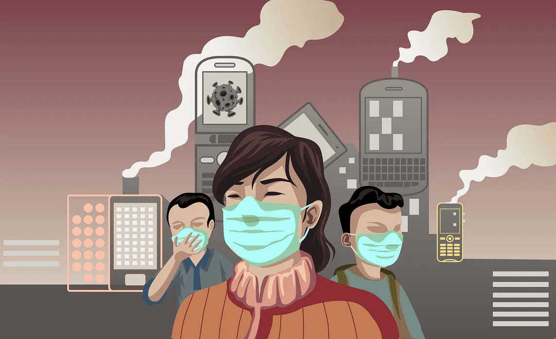 An illustration of people wearing masks to protect themselves from Corona virus