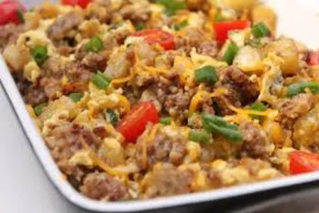 How to Make Homemade Sausage with Onions and Peppers, Scrambled Eggs, and Seasoned Home Fries