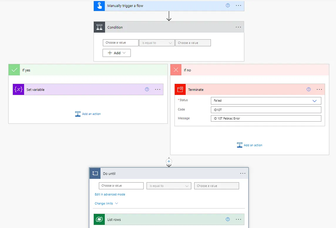 The basic parts of an MS Power Automate Flow