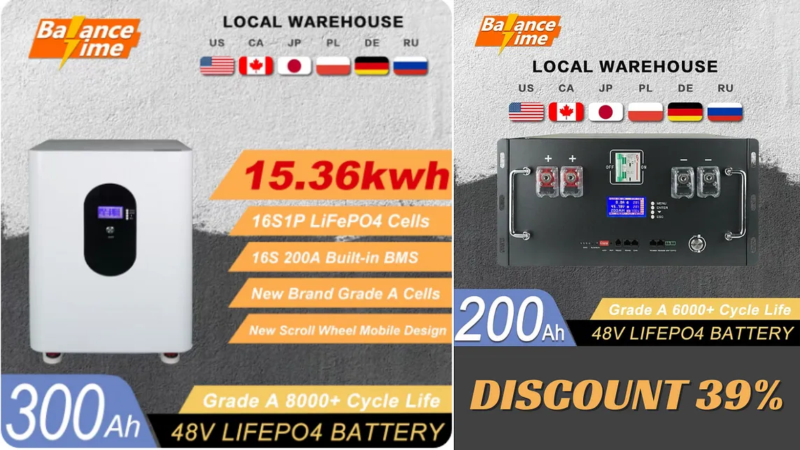 New 48V 300Ah LiFePO4 Battery 16S Built-in BMS 51.2V