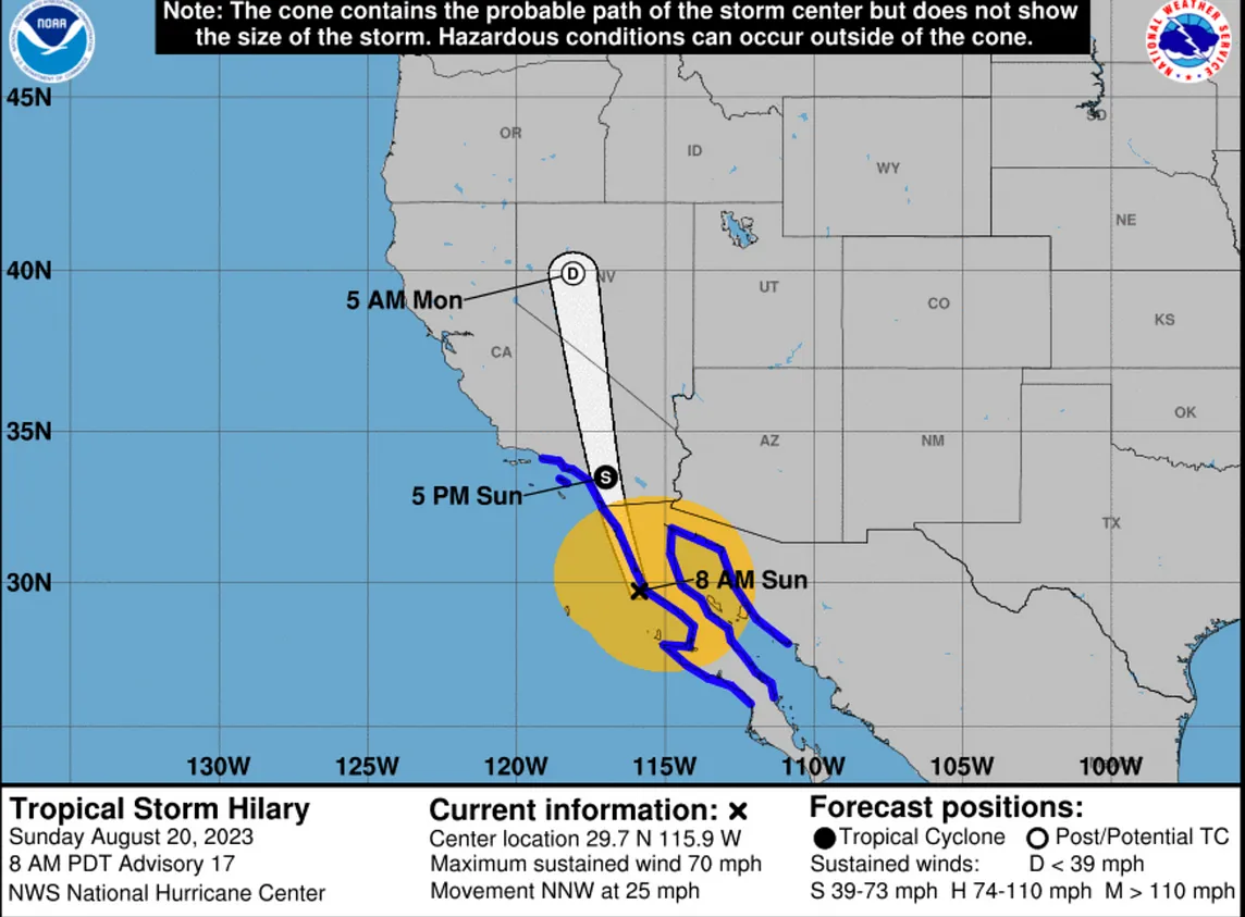 Tropical Storm Hilary track into SoCal