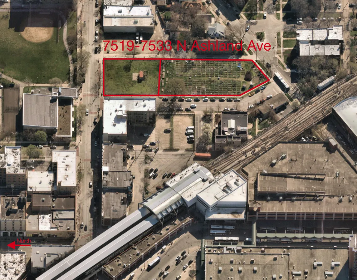 aerial photo of the two lots at 7519-7533 N Ashland Ave.