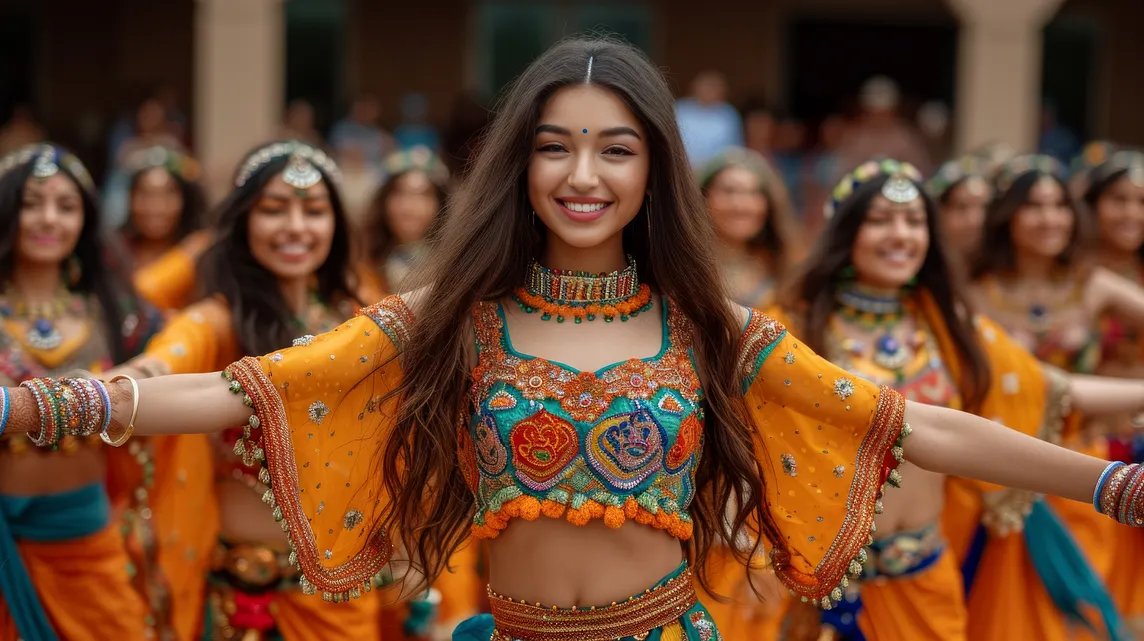 Young woman dancing at festival celebration