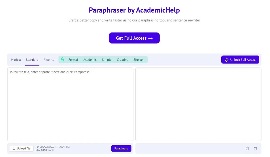 A screenshot of Academic Help Paraphraser