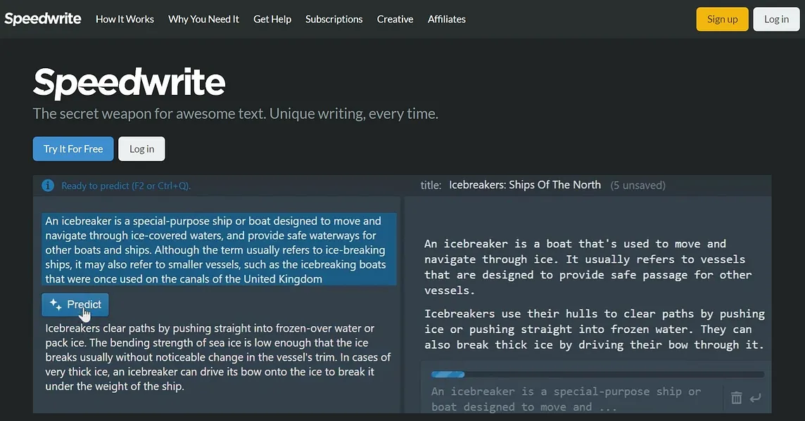 A screenshot of Speedwrite