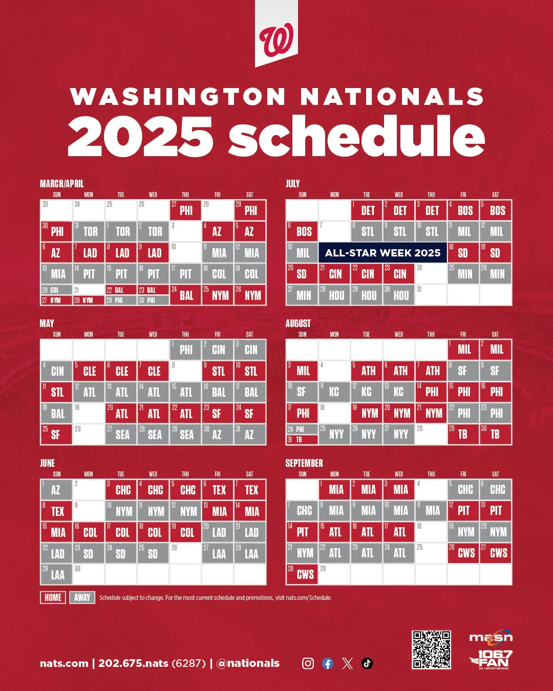 Nationals announce 2025 regular season schedule