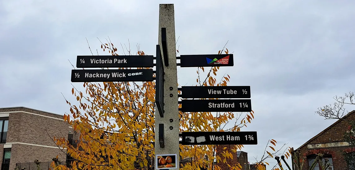 A signpost on a footpath in east London